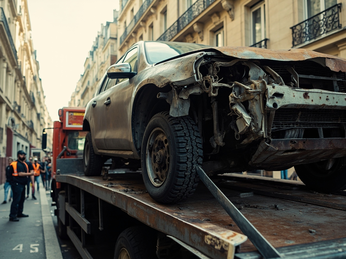 Enl&egrave;vement d'&Eacute;pave, Retrait de v&eacute;hicule hors d'usage, &Eacute;paviste Paris 15e, Enl&egrave;vement gratuit de voiture accident&eacute;e 75015, Destruction de v&eacute;hicule VHU Paris