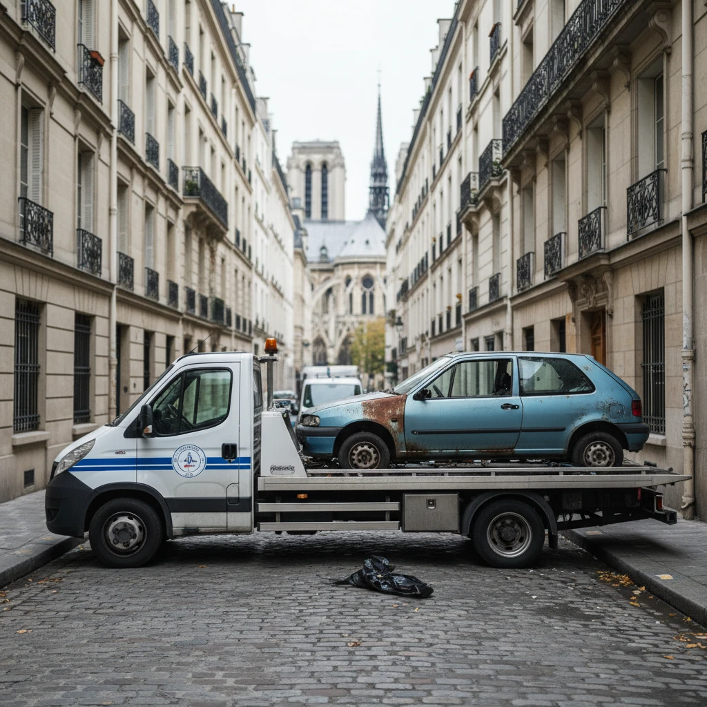 Epaviste gratuit, Enl&egrave;vement de v&eacute;hicule gratuit, Destruction voiture Paris 75004, Remorquage &eacute;pave sans frais &Icirc;le-de-France, Centre VHU agr&eacute;&eacute; Paris